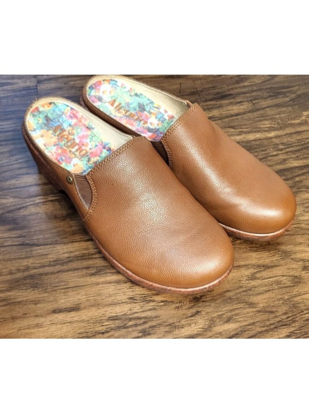 Womens Alegria Brown Cognac Sereniti Leather Clog Slip-ons SZ 39/9 Comfort